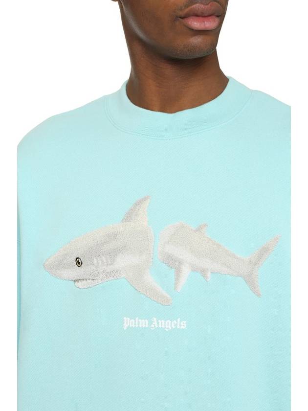 Men's Shark White Sweatshirt Light Blue - PALM ANGELS - BALAAN 6