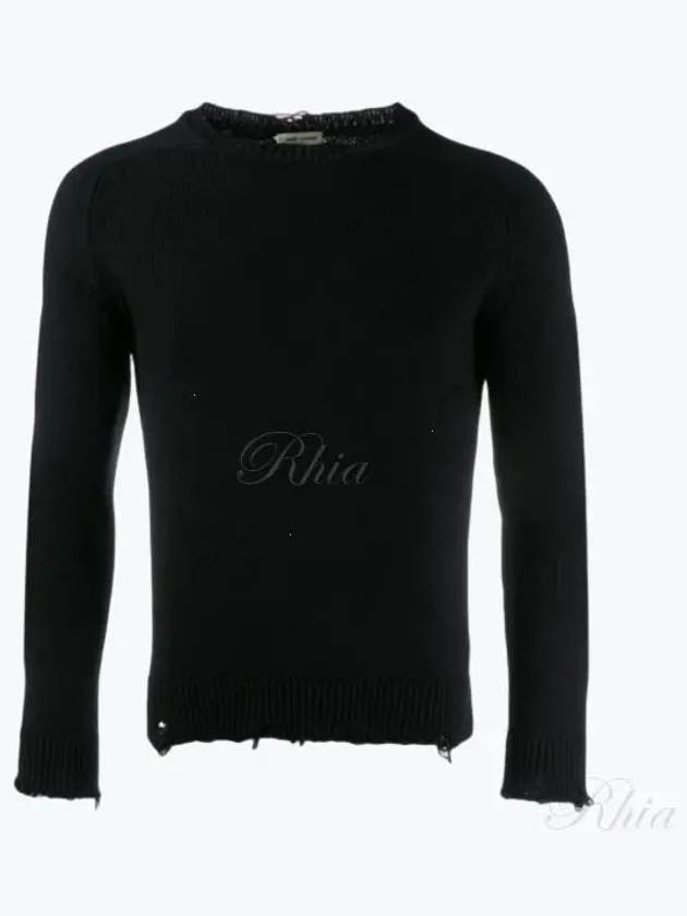 Destroyed Cotton Knit Top Black - SAINT LAURENT - BALAAN 2