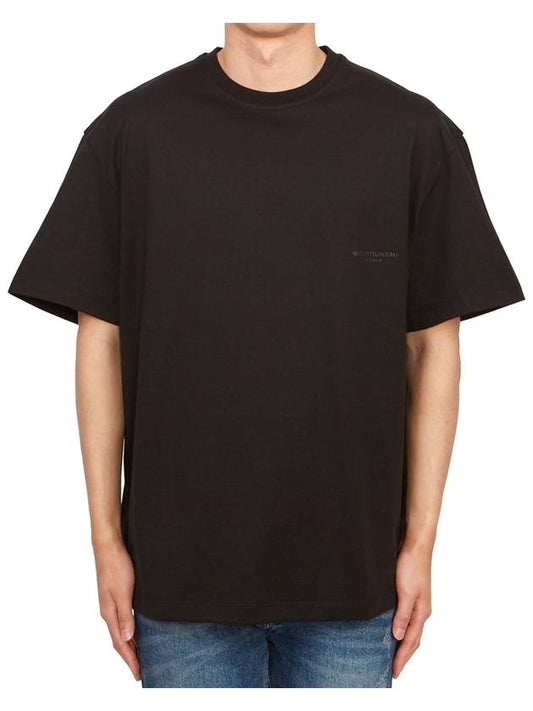 Leather Patch Round Short Sleeve T-Shirt Black - WOOYOUNGMI - BALAAN 2