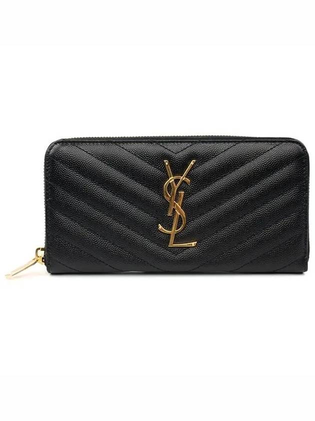 Cassandre Matelasse Zip Around Wallet In Grain De Poudre Embossed Leather Black Gold - SAINT LAURENT - BALAAN 2