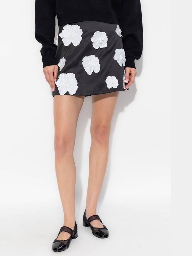 ROTATE Skirt With Floral Motif Appliqués, Women's, Black - ROTATE - BALAAN 3