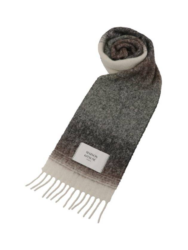 [MAISON KITSUNE] GRADIENT FRINGED SCARF - KHAKI BLACK STRIPES - MAISON KITSUNE - BALAAN 4