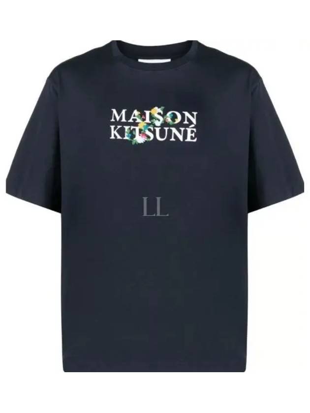 Flowers Oversized Short Sleeve T-Shirt Navy - MAISON KITSUNE - BALAAN 2