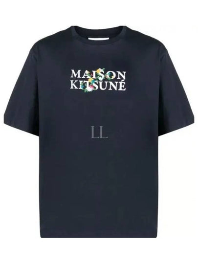 Flowers Oversized Short Sleeve T-Shirt Navy - MAISON KITSUNE - BALAAN 2