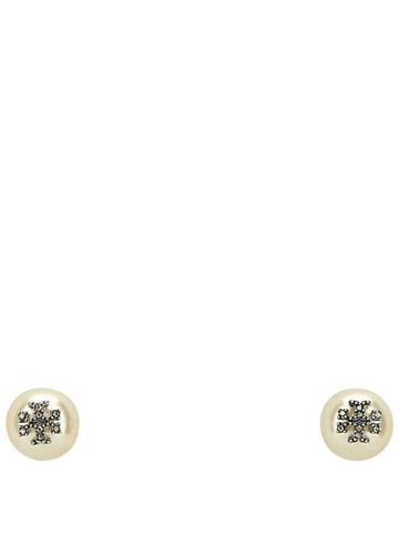 Kira Pearl Stud Earrings Silver White - TORY BURCH - BALAAN 1