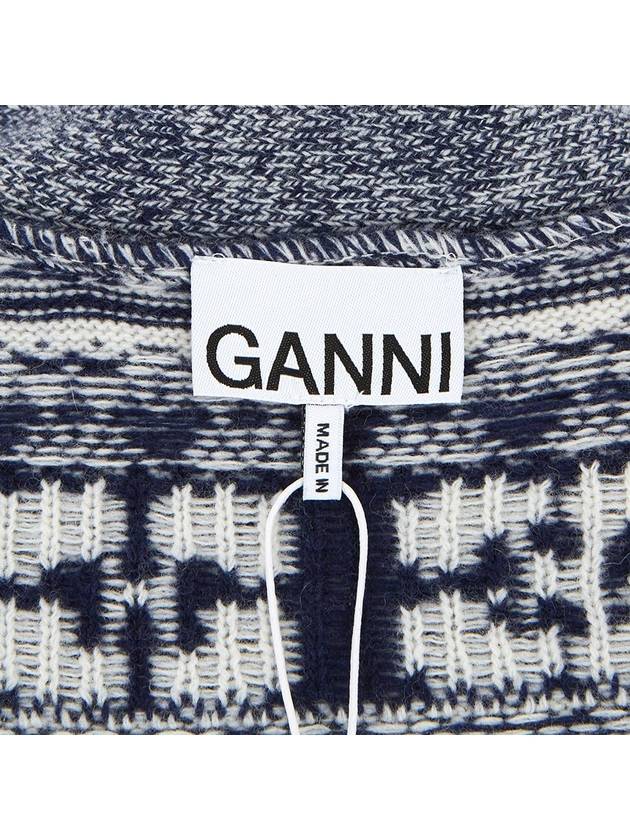 logo wool mix jacquard cardigan blue - GANNI - BALAAN 9