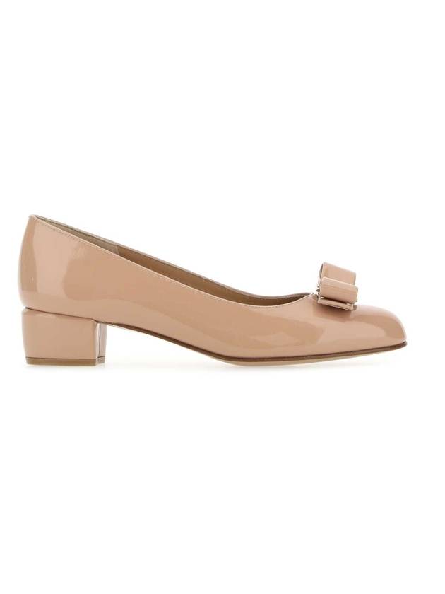 Vara Bow Patent Pumps Heels Beige - SALVATORE FERRAGAMO - BALAAN.