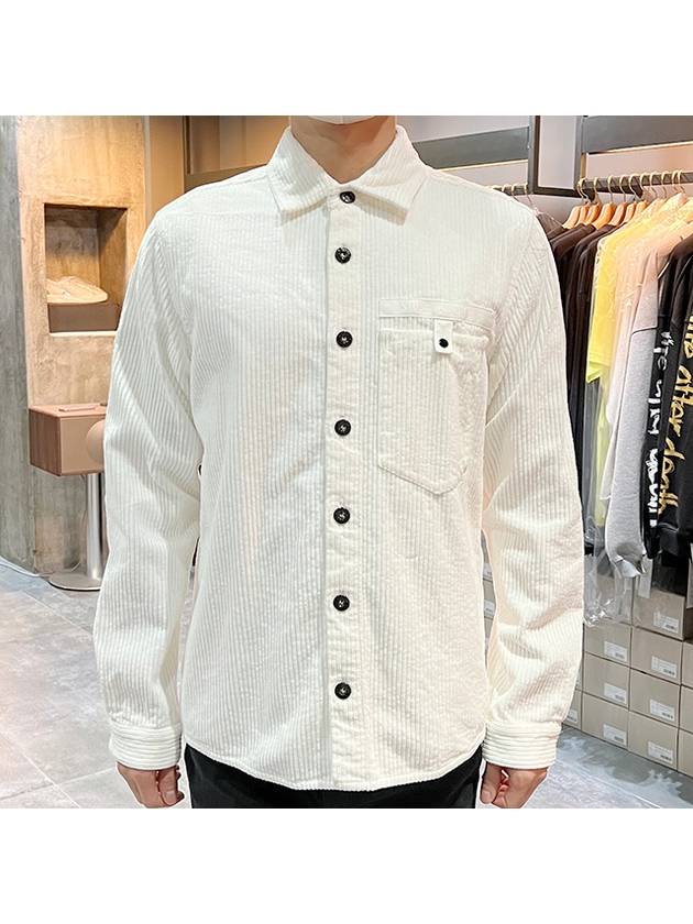 Logo Oversized Cotton Long Sleeve Shirt White - STONE ISLAND - BALAAN 3