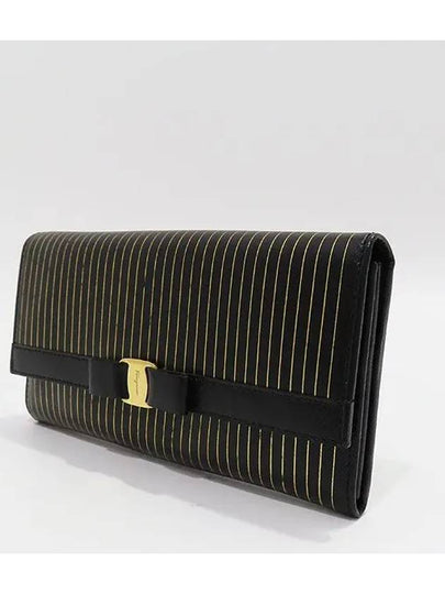 Ferragamo 22 C593 Black Gold Leather Plated Vara Women s Long Wallet - SALVATORE FERRAGAMO - BALAAN 2