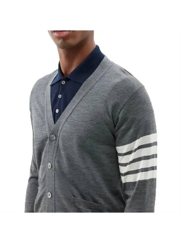 Men's Sustainable Classic Diagonal Wool Cardigan Medium Grey - THOM BROWNE - BALAAN 4