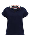 Women's Cricket Stripe Lightweight Cotton Short Sleeve Polo Shirt Navy - THOM BROWNE - BALAAN 2