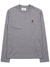 Chain Stitch Heart Logo Long Sleeve T-Shirt Heather Grey - AMI - BALAAN 11