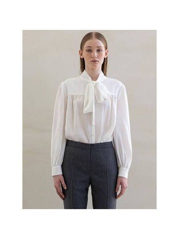 Women's Dressy Shirring Blanc Blouse White - DEFEMME - BALAAN 1