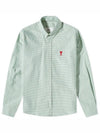 Men's Gingham Check Long Sleeve Shirt Green - AMI - BALAAN.