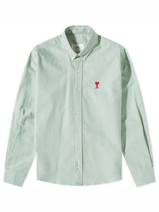 Men's Small A Heart Button Down Long Sleeve Shirt Green - AMI - BALAAN 1