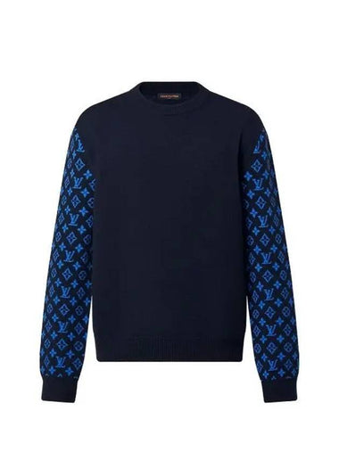 Monogram Mix Cashmere Crew Neck Knit Top Blue - LOUIS VUITTON - BALAAN 1