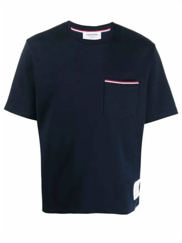 Cotton Oversized Pocket Short Sleeve T-Shirt Navy - THOM BROWNE - BALAAN 2