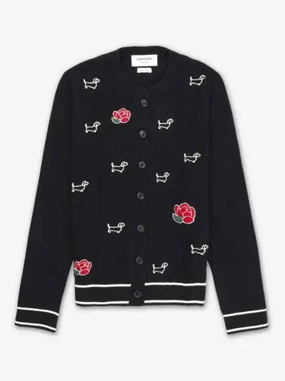 Hector Rose Embroidered Wool Cardigan Black - THOM BROWNE - BALAAN 2