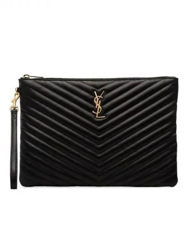 Gold Monogram Matelasse Clutch Bag Black - SAINT LAURENT - BALAAN 2