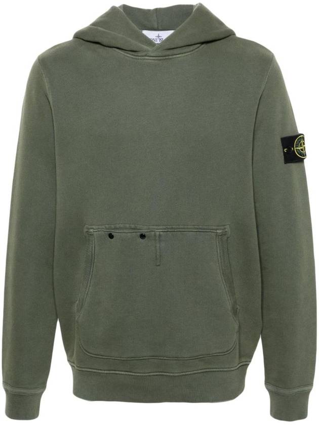 Old Effect Cotton Diagonal Fleece Hoodie Green - STONE ISLAND - BALAAN 1