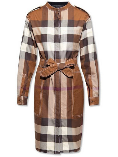 Check Cotton Popolin Waist Shirt Midi Dress Brown - BURBERRY - BALAAN 1