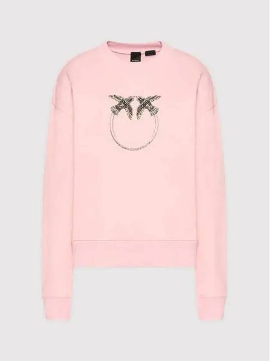 Bird beads logo sweatshirt melange pink women 1G17E3 Y7TM O53 - PINKO - BALAAN 2