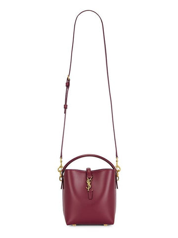 Le 37 Signature Logo Shiny Leather Small Bucket Bag Rouge Merlot - SAINT LAURENT - BALAAN 1