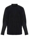 Pleated Stand Up Collar Long Sleeve Shirt Black - ISSEY MIYAKE - BALAAN 2