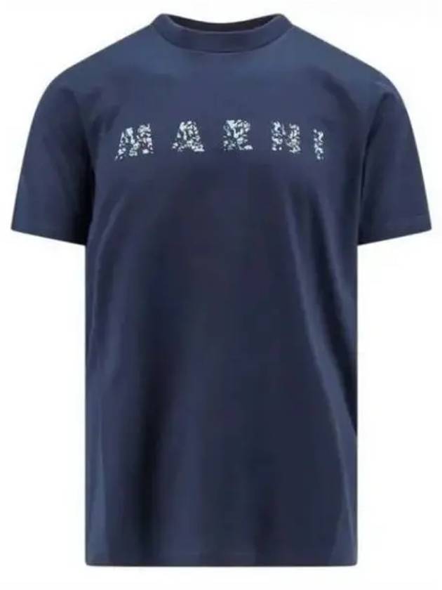 Logo Print Crew Neck Cotton Short Sleeve T-shirt Navy - MARNI - BALAAN 2