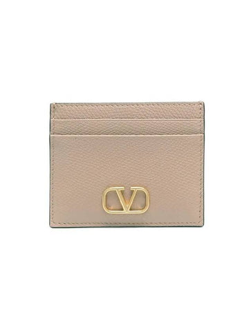 V Logo Signature Card Wallet Beige - VALENTINO - BALAAN 1