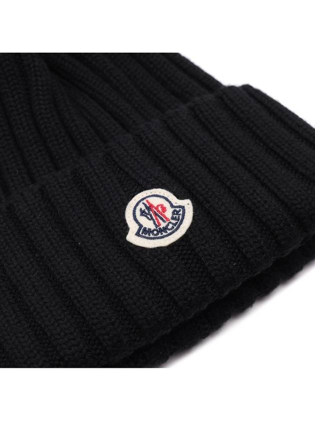 Women s Logo Patch Pom Wool Beanie 3B00027 M1131 999 24F - MONCLER - BALAAN 4