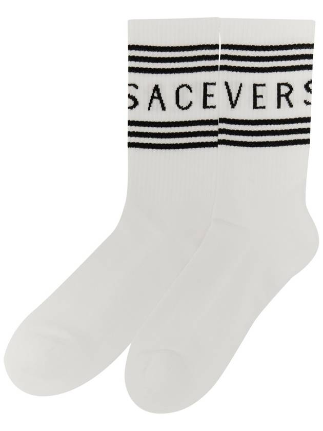 90s Vintage Logo Socks White Black - VERSACE - BALAAN 4