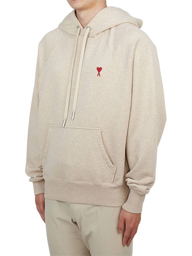 Embroidered Logo Organic Cotton Hoodie Beige - AMI - BALAAN 3