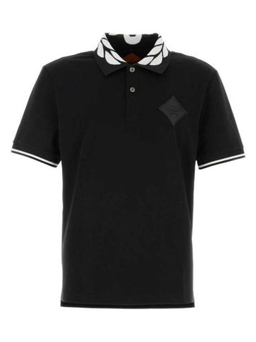 Intarsia Laurel Pique Long Sleeve Polo Shirt Black - MCM - BALAAN 1