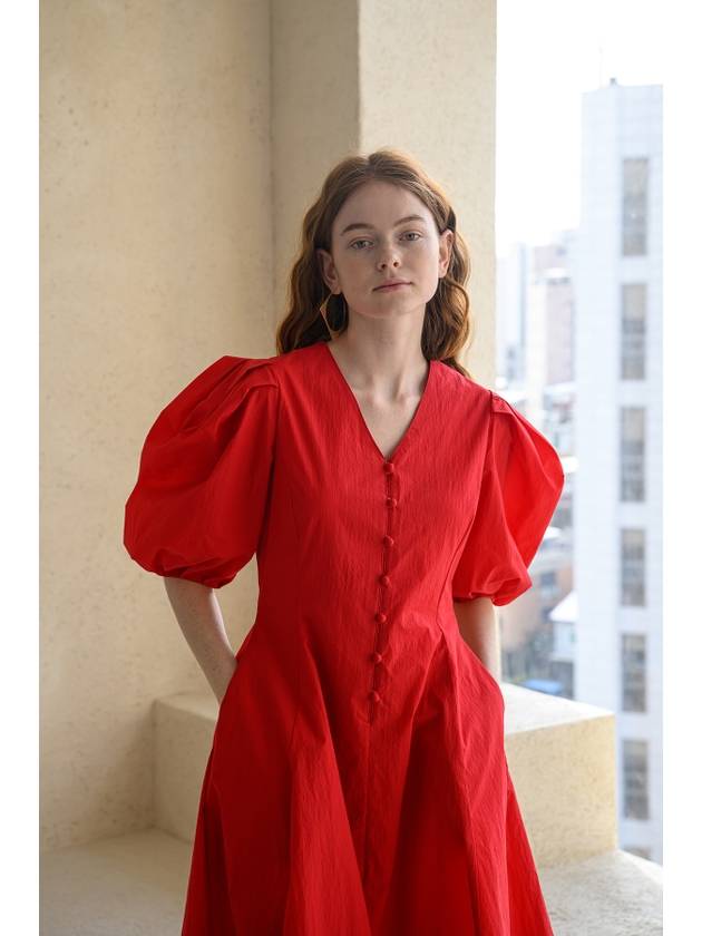 Caisienne Vneck puff sleeve Aline dress_red - CAHIERS - BALAAN 4