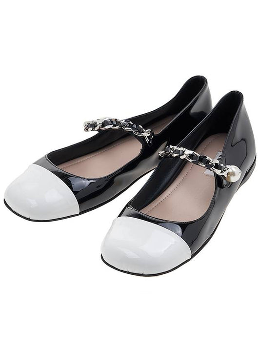 patent leather ballerina black white - MIU MIU - 2