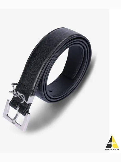 Silver Hardware Monogram Buckle Leather Belt Black - SAINT LAURENT - BALAAN 2