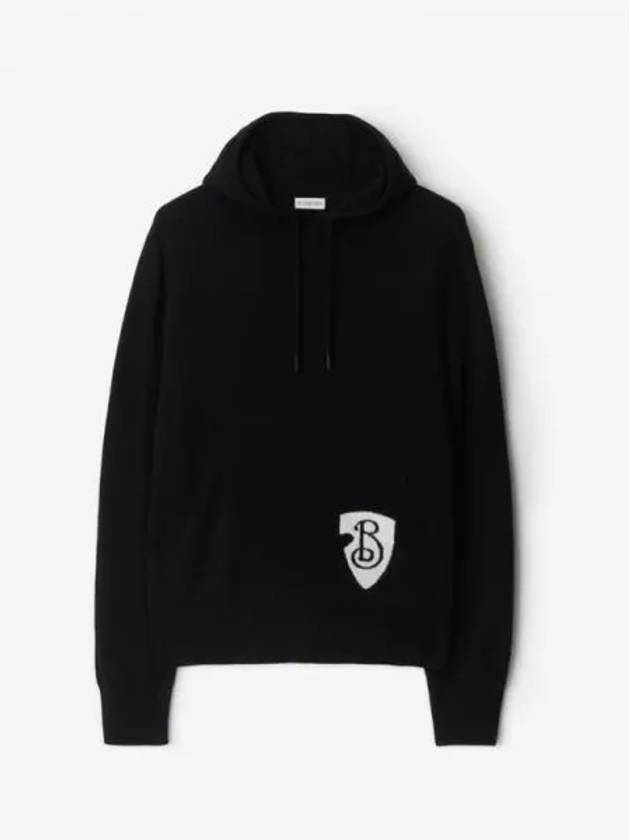 B Shield Wool Blend Hoodie Black - BURBERRY - BALAAN 2