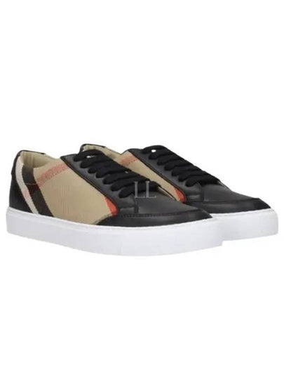 House Check Panel Leather Low Top Sneakers Black - BURBERRY - BALAAN 2