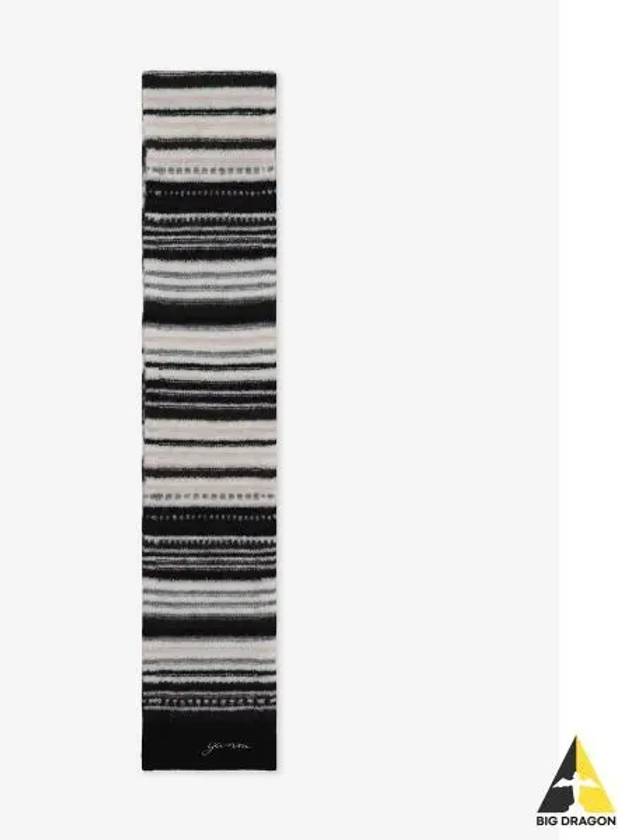 Stripe Soft Wool Scarf Black - GANNI - BALAAN 2