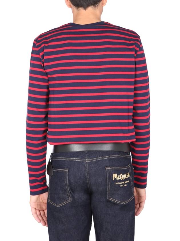 Striped Skull Flock Logo Long Sleeve T-Shirt Red - ALEXANDER MCQUEEN - BALAAN 4