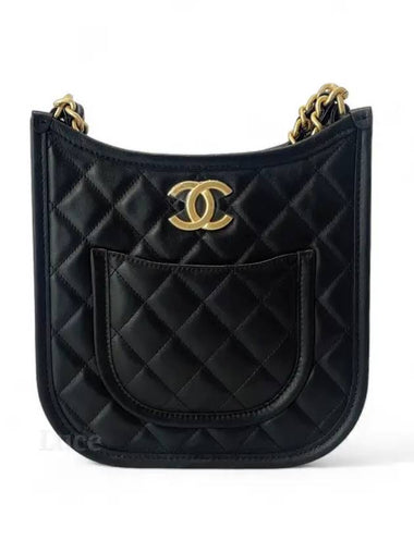 CC logo calfskin hobo bag black gold - CHANEL - BALAAN 1