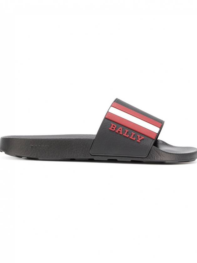 Logo Striped Slippers Black - BALLY - BALAAN 1