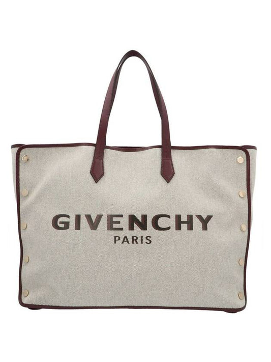 Bond Logo Tote Bag Gray Burgundy - GIVENCHY - BALAAN.