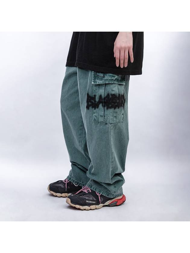 BBD Graffiti Logo Wide Denim Cargo Pants Deep Green - BLACKBLOND - BALAAN 2