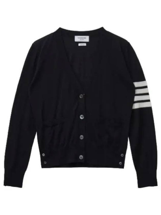 Diagonal merino wool cardigan navy - THOM BROWNE - BALAAN 1