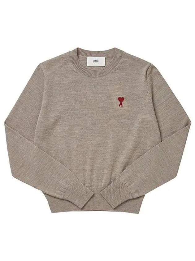 Heart Logo Crew Neck Merino Wool Knit Top Champagne - AMI - BALAAN 2