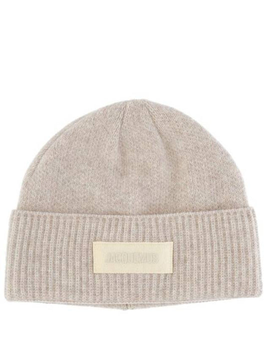 Le Bonnet Grosgrain Logo Patch Beanie Beige - JACQUEMUS - BALAAN 1