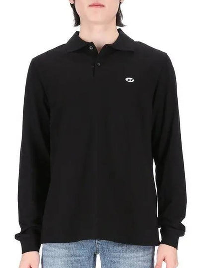 Logo Applique Long Sleeve Polo Shirt Black - DIESEL - BALAAN 2