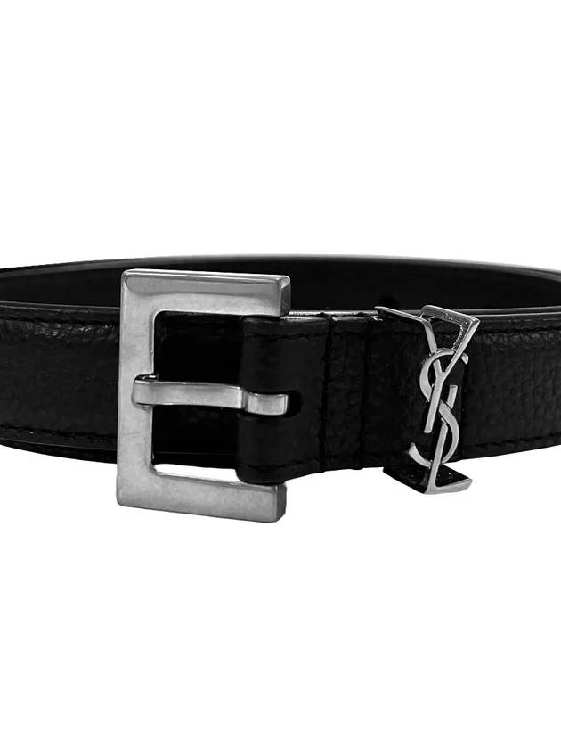 Men's Monogram Grain Belt Black - SAINT LAURENT - BALAAN 4